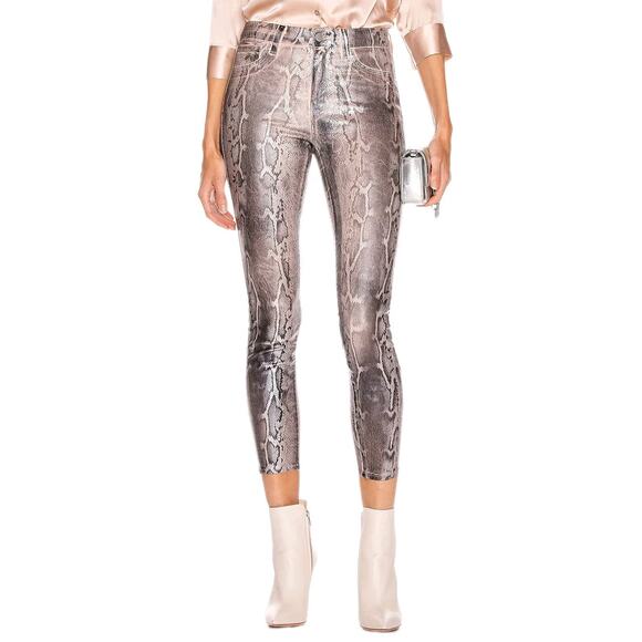 L'AGENCE Margot High Rise Skinny Jean Petal Snake Skin Crackle Foil Women's 27 - Picture 1 of 7